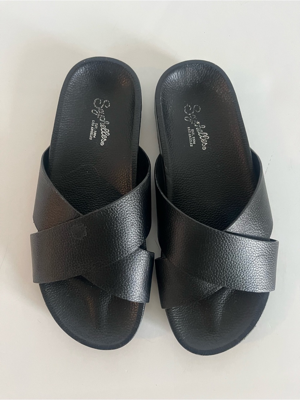 Seychelles Black Textured Crisscross Slide Sandals